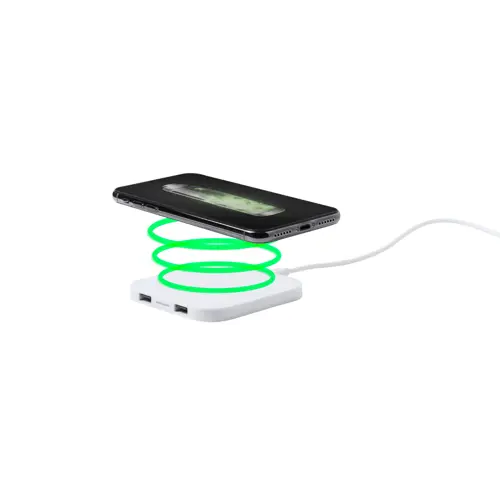 Caricatore wireless bianco con 2 porte USB da 5W