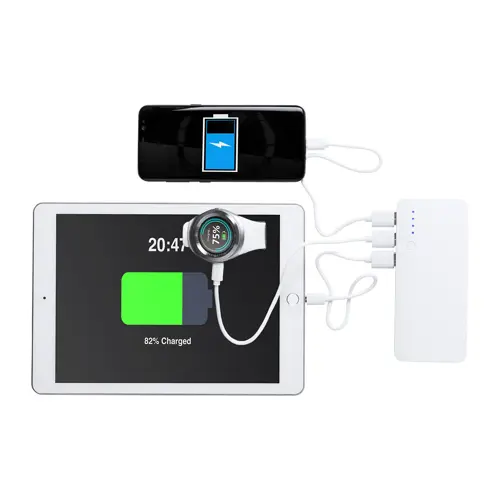 Power bank in plastica e finiture colorate con torcia e indicatore della carica a LED da 10000mAh