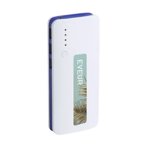 Power bank in plastica e finiture colorate con torcia e indicatore della carica a LED da 10000mAh