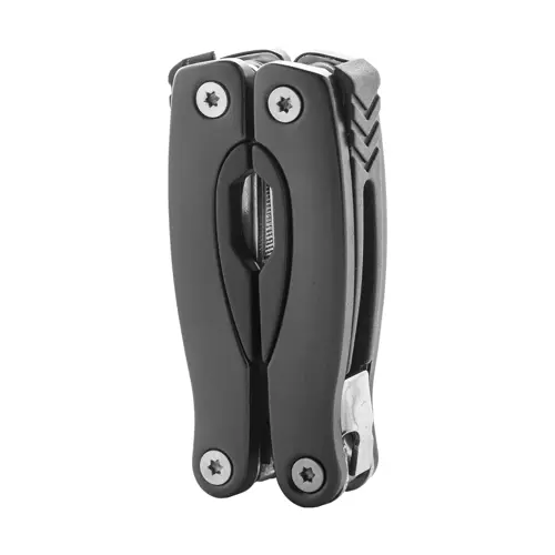 Pinza multifunzionale in acciaio inox con 12 funzioni e custodia in poliestere 87×48×20 mm