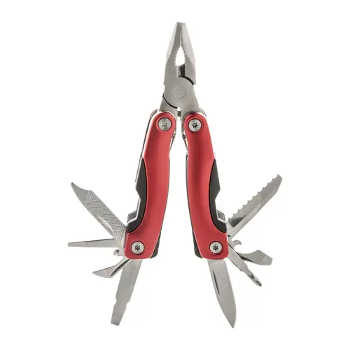 Pinza multifunzionale in acciaio inox con 12 funzioni e custodia in poliestere 87×48×20 mm