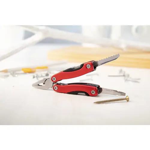 Pinza multifunzionale in acciaio inox con 12 funzioni e custodia in poliestere 87×48×20 mm