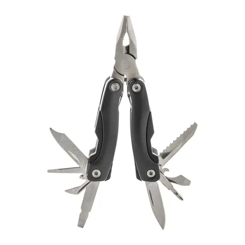 Pinza multifunzionale in acciaio inox con 12 funzioni e custodia in poliestere 87×48×20 mm