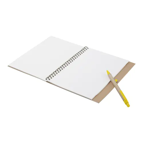 Block notes A5 copertina in carta riciclata e 60 fogli neutri con penna abbinata in refill blu