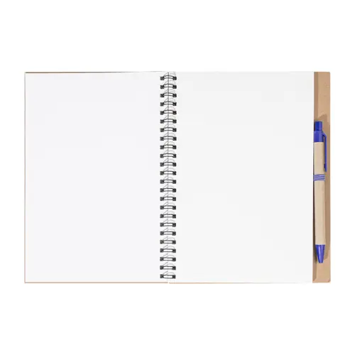 Block notes A5 copertina in carta riciclata e 60 fogli neutri con penna abbinata in refill blu