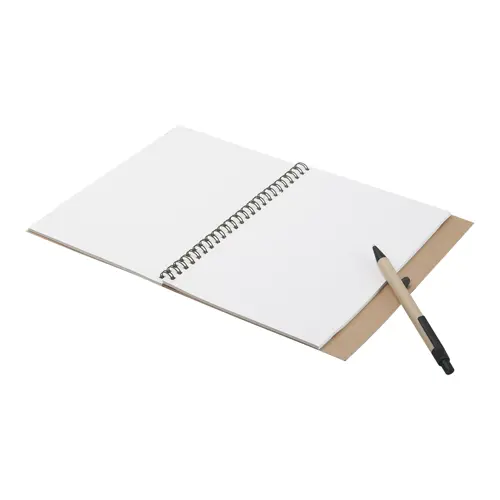 Block notes A5 copertina in carta riciclata e 60 fogli neutri con penna abbinata in refill blu