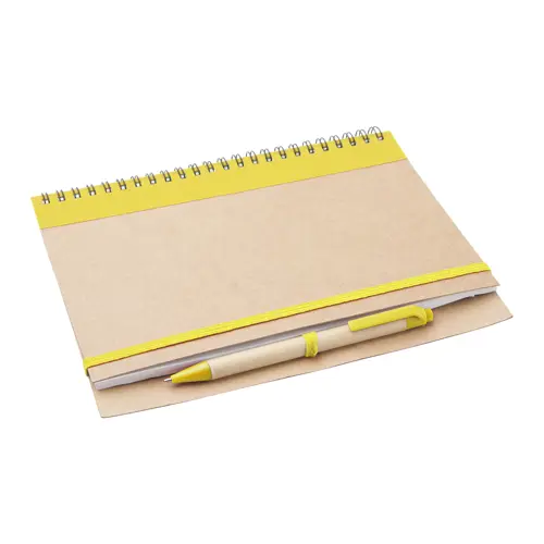 Block notes A5 copertina in carta riciclata e 60 fogli neutri con penna abbinata in refill blu