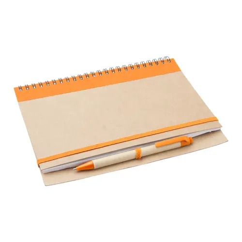 Block notes A5 copertina in carta riciclata e 60 fogli neutri con penna abbinata in refill blu