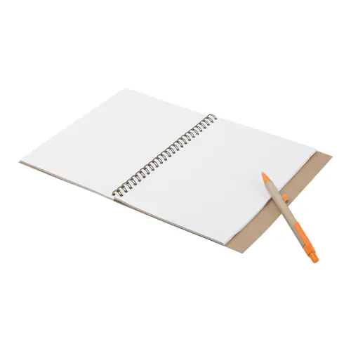 Block notes A5 copertina in carta riciclata e 60 fogli neutri con penna abbinata in refill blu