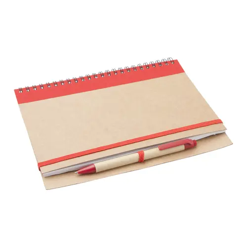 Block notes A5 copertina in carta riciclata e 60 fogli neutri con penna abbinata in refill blu