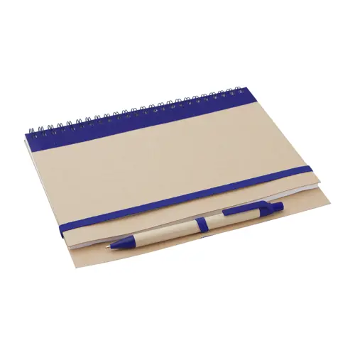 Block notes A5 copertina in carta riciclata e 60 fogli neutri con penna abbinata in refill blu
