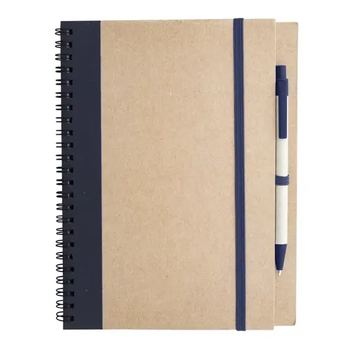 Block notes A5 copertina in carta riciclata e 60 fogli neutri con penna abbinata in refill blu