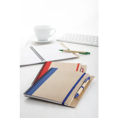 Block notes A5 copertina in carta riciclata e 60 fogli neutri con penna abbinata in refill blu