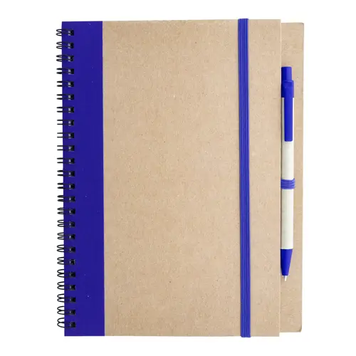 Block notes A5 copertina in carta riciclata e 60 fogli neutri con penna abbinata in refill blu