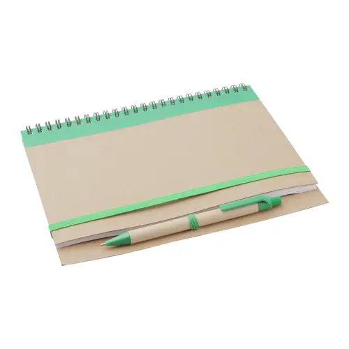Block notes A5 copertina in carta riciclata e 60 fogli neutri con penna abbinata in refill blu