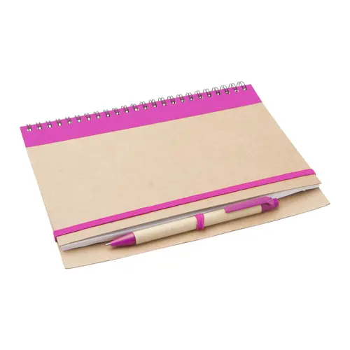 Block notes A5 copertina in carta riciclata e 60 fogli neutri con penna abbinata in refill blu