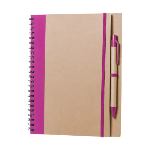 Block notes A5 copertina in carta riciclata e 60 fogli neutri con penna abbinata in refill blu
