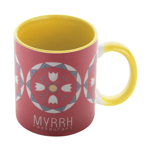 Tazza in ceramica bianca con parete interna e manico colorati ideale per sublimazione 350ml