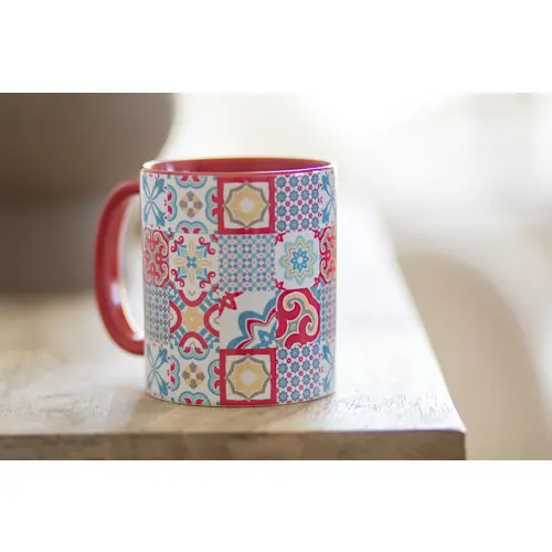 Tazza in ceramica bianca con parete interna e manico colorati ideale per sublimazione 350ml