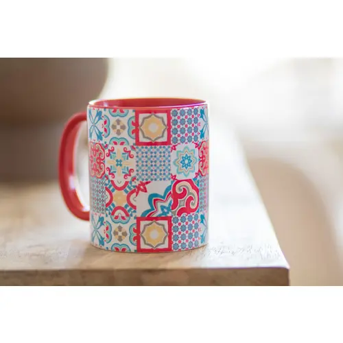 Tazza in ceramica bianca con parete interna e manico colorati ideale per sublimazione 350ml