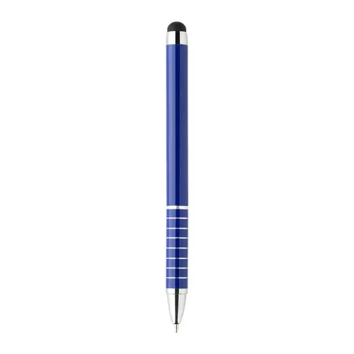 Penna a sfera in alluminio disponibile in vari colori e punta touch con meccanismo a rotazione e refill blu