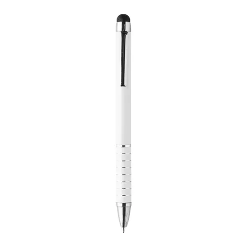 Penna a sfera in alluminio disponibile in vari colori e punta touch con meccanismo a rotazione e refill blu