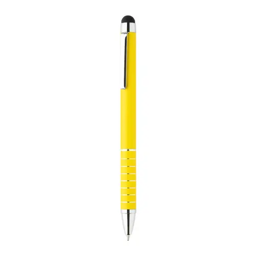 Penna a sfera in alluminio disponibile in vari colori e punta touch con meccanismo a rotazione e refill blu