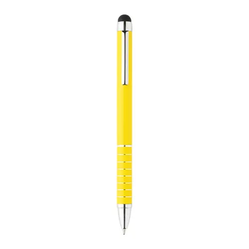 Penna a sfera in alluminio disponibile in vari colori e punta touch con meccanismo a rotazione e refill blu