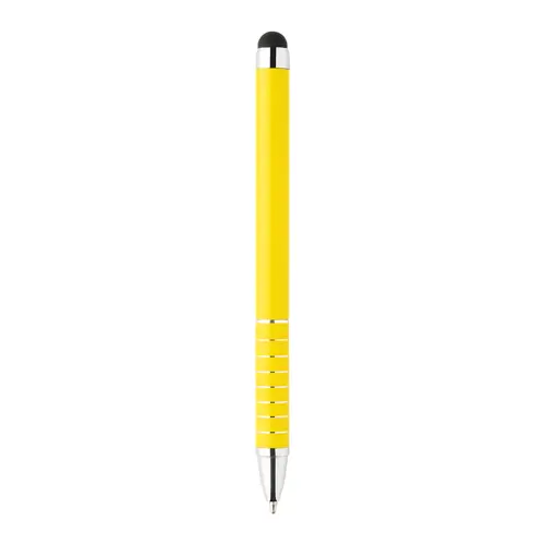 Penna a sfera in alluminio disponibile in vari colori e punta touch con meccanismo a rotazione e refill blu