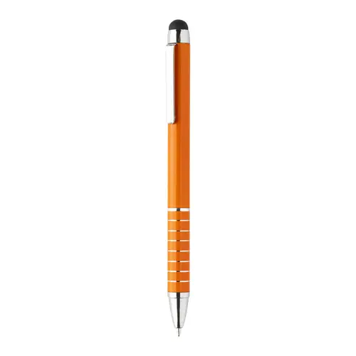 Penna a sfera in alluminio disponibile in vari colori e punta touch con meccanismo a rotazione e refill blu