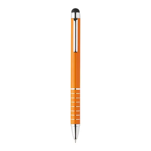 Penna a sfera in alluminio disponibile in vari colori e punta touch con meccanismo a rotazione e refill blu