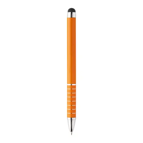 Penna a sfera in alluminio disponibile in vari colori e punta touch con meccanismo a rotazione e refill blu