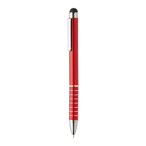 Penna a sfera in alluminio disponibile in vari colori e punta touch con meccanismo a rotazione e refill blu