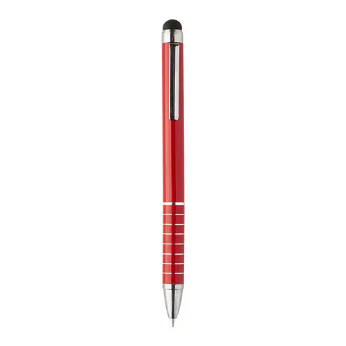 Penna a sfera in alluminio disponibile in vari colori e punta touch con meccanismo a rotazione e refill blu