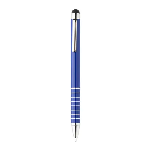 Penna a sfera in alluminio disponibile in vari colori e punta touch con meccanismo a rotazione e refill blu
