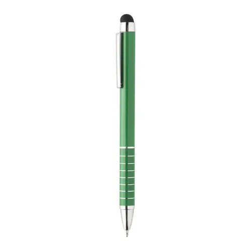 Penna a sfera in alluminio disponibile in vari colori e punta touch con meccanismo a rotazione e refill blu
