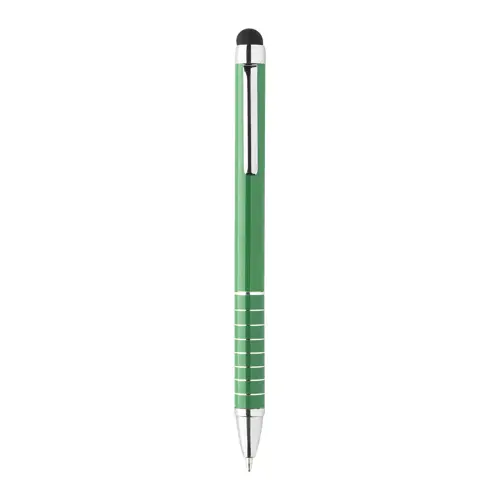 Penna a sfera in alluminio disponibile in vari colori e punta touch con meccanismo a rotazione e refill blu