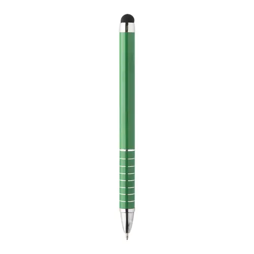 Penna a sfera in alluminio disponibile in vari colori e punta touch con meccanismo a rotazione e refill blu