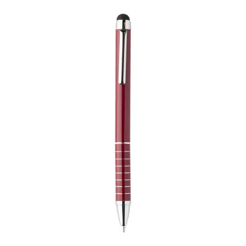 Penna a sfera in alluminio disponibile in vari colori e punta touch con meccanismo a rotazione e refill blu