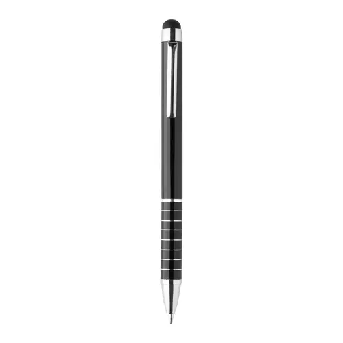Penna a sfera in alluminio disponibile in vari colori e punta touch con meccanismo a rotazione e refill blu