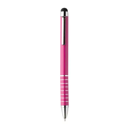 Penna a sfera in alluminio disponibile in vari colori e punta touch con meccanismo a rotazione e refill blu