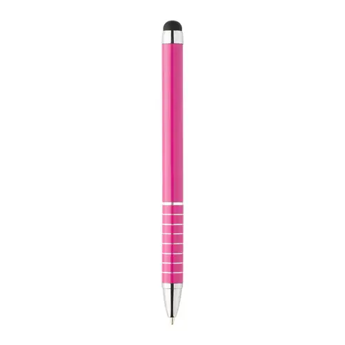 Penna a sfera in alluminio disponibile in vari colori e punta touch con meccanismo a rotazione e refill blu
