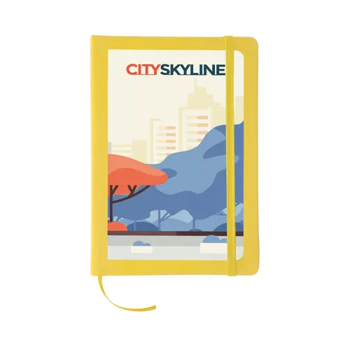 Block Notes A5 con copertina in finta pelle e 100 fogli neutri con segnalibro e cinturino in gomma coordinati