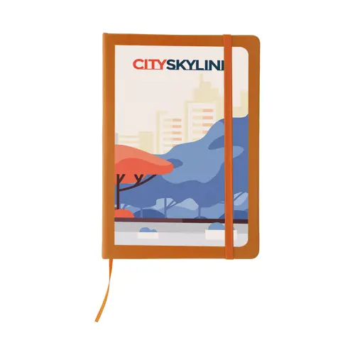 Block Notes A5 con copertina in finta pelle e 100 fogli neutri con segnalibro e cinturino in gomma coordinati