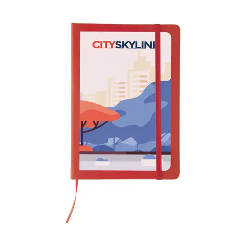 Block Notes A5 con copertina in finta pelle e 100 fogli neutri con segnalibro e cinturino in gomma coordinati