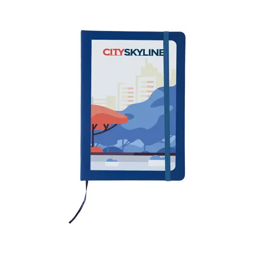 Block Notes A5 con copertina in finta pelle e 100 fogli neutri con segnalibro e cinturino in gomma coordinati