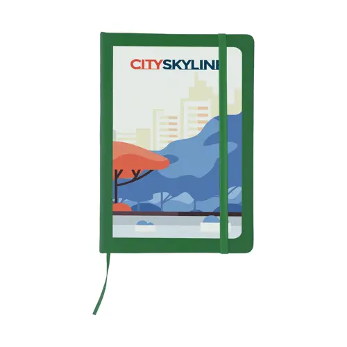 Block Notes A5 con copertina in finta pelle e 100 fogli neutri con segnalibro e cinturino in gomma coordinati