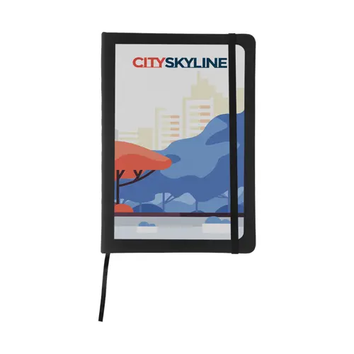 Block Notes A5 con copertina in finta pelle e 100 fogli neutri con segnalibro e cinturino in gomma coordinati