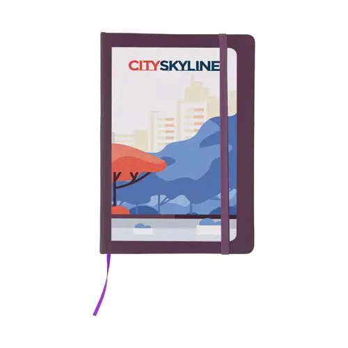 Block Notes A5 con copertina in finta pelle e 100 fogli neutri con segnalibro e cinturino in gomma coordinati