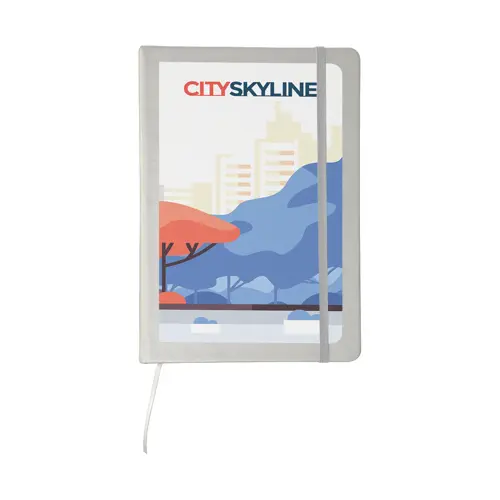 Block Notes A5 con copertina in finta pelle e 100 fogli neutri con segnalibro e cinturino in gomma coordinati